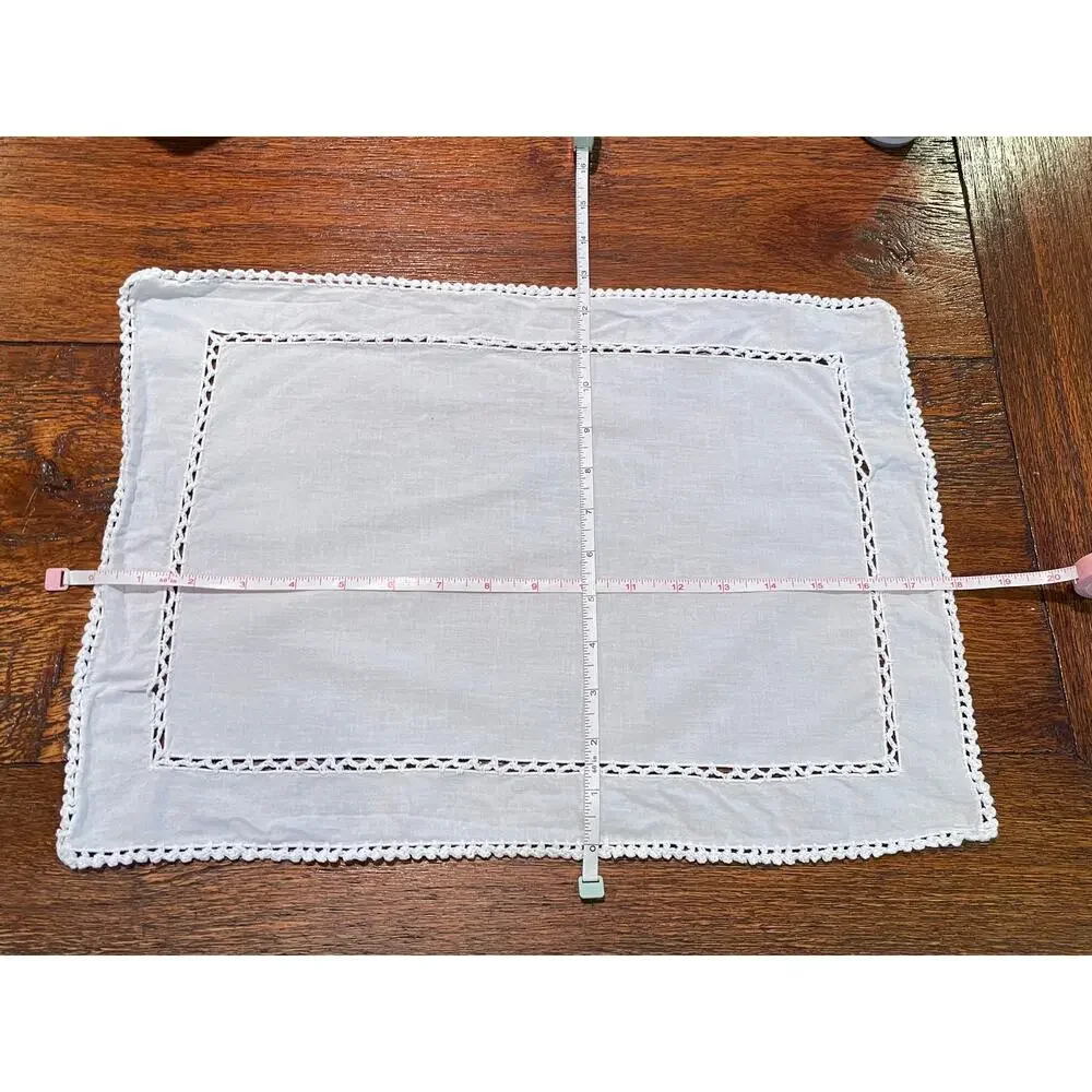 Vintage White Cotton Embroidered Placemats, Set of 7